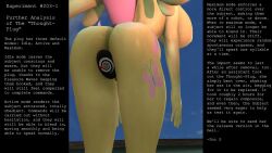  3d addictive antenna ass bare_legs bent_over breasts butt_plug caption cuddlycarlos female_only femsub fluttershy from_behind furry hanging_breasts huge_breasts hypnotic_object long_hair my_little_pony pink_hair sex_toy solo standing tattoo tech_control text wings yellow_skin 