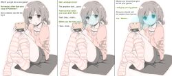 before_and_after blush comic femsub glowing glowing_eyes hypnotic_screen manip short_shorts sitting socks text thighhighs trekkion_(manipper) twintails video_game