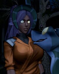  3d animated animated_gif bleach dark_skin femsub happy_trance jungle kaa kaa_eyes long_hair ponytail purple_hair snake yoruichi_shihoin 