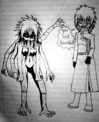 black_sclera bottomless clone doudile evil_smile femdom femsub hypnotic_accessory long_tongue microchip multiple_arms multiple_eyes nightmare_fuel nude open_mouth original short_hair smile standing tech_control text topless traditional vaniza_(doudile)
