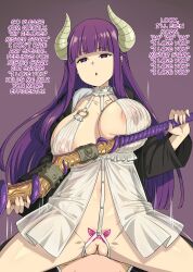 babydoll crotch_tattoo demon_girl femsub fern_(frieren:_beyond_journey&#039;s_end) frieren:_beyond_journey&#039;s_end gozaru happy_trance horns large_breasts long_hair purple_hair sex text