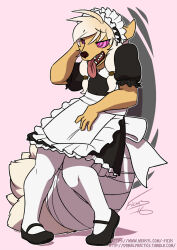 apron crossdressing dazed fox_boy furry kitsune_boy maid maid_headdress male_only malesub malificus open_mouth ring_eyes simple_background tongue tongue_out twintails yuuki_shishome