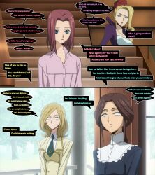 aliensdideverything_(manipper) blonde_hair blue_eyes brown_hair code_geass dialogue english_text expressionless female_only femdom femsub kallen_stadtfeld long_hair manip milly_ashford multiple_girls multiple_subs open_mouth red_hair school_uniform short_hair speech_bubble text thought_bubble tied_hair whitewash_eyes