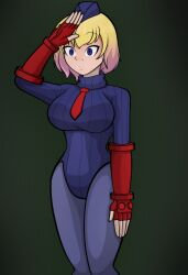 blonde_hair disguised_hypnotist empty_eyes expressionless female_only femsub gwen_poole gwenpool marvel_comics pink_hair saluting shadaloo_dolls standing_at_attention street_fighter tagme 