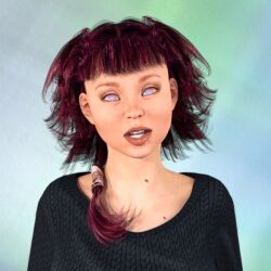  3d animated animated_eyes_only animated_gif breasts clothed dazed expressionless female_only femsub freckles large_breasts lasci_me long_hair multicolored_eyes open_mouth original poser purple_hair sweater 