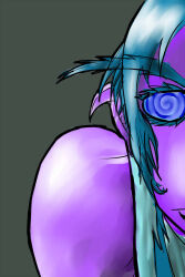 bare_shoulders blue_eyes blue_hair elf_ears expressionless long_hair night_elf purple_skin sketch spiral_eyes symbol_in_eyes warcraft world_of_warcraft