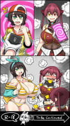breasts brown_hair cleavage comic dr.bug female_only femdom femsub happy_trance heterochromia hololive huge_breasts hypnotic_app long_hair marine_houshou navel open_mouth red_hair short_hair smile spiral_eyes subaru_oozora symbol_in_eyes tech_control text tongue twintails virtual_youtuber