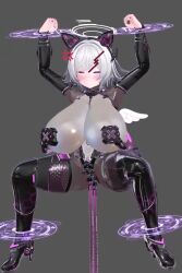 3d angel angel_girl animated bangs blush bodysuit boots bouncing_breasts evilfall_(yaokisub) fake_animal_ears female_only femsub grey_background grey_hair hair_ornament halo hato_milk high_heels huge_breasts leotard looking_at_viewer milking milking_machine original pentagram resisting restrained sex_machine short_hair simple_background solo spread_legs thigh_boots thighhighs tubes vaginal video wings yellow_eyes