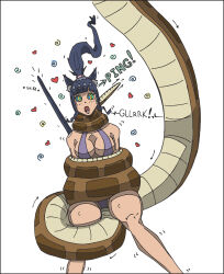 animal_ears asphyxiation bikini blue_hair bondage breasts cleavage clothed_exposure coils disney femsub heart kaa kaa_eyes large_breasts long_hair lumis_starlight_(mslumis) micro_bikini mslumis open_mouth ping ponytail simple_background snake stiff_tail tail the_jungle_book tongue tongue_out white_background