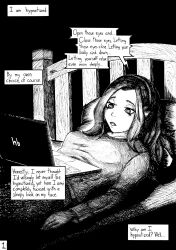  bed clothed comic computer consensual dialogue female_only femsub fractionation greyscale headphones hypnotic_audio hypnotic_screen jesturia long_hair lying monochrome sleepy solo tech_control text 