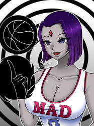  breasts cleavage collarbone dc_comics femsub happy_trance huge_breasts porniky purple_hair raven smile spiral_eyes super_hero symbol_in_eyes teen_titans text 