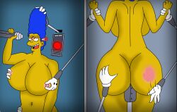 alezgamerxd ass blue_hair bottomless breast_grab breasts female_only femsub happy_trance long_hair marge_simpson nude open_mouth tech_control the_simpsons topless yellow_skin