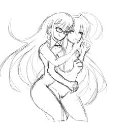 absurdres ahoge bottomless breasts female_only femdom juu_(juuzou) juuzou large_breasts long_hair nude open_mouth original sketch spiral_eyes symbol_in_eyes tongue topless yuri