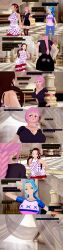  absurdres angry aunt_and_niece aware black_eyes black_hair blue_hair blush closed_eyes clothed cyanstargazer dialogue earrings embarrassed english_text female_only long_hair multiple_girls nefertari_vivi one_piece pink_hair rebecca_(one_piece) red_eyes short_hair text viola_(one_piece) 