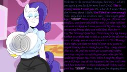 bracelet breasts caption cleavage femdom furry huge_breasts hypnotic_breasts jewelry jinu ladylacie13_(manipper) large_breasts looking_at_viewer male_pov manip masturbation mommy my_little_pony pov pov_sub rarity spiral text