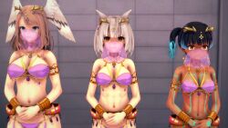  3d abs animal_ears blue_eyes breasts brown_hair collar dark_skin earrings empty_eyes eunie_(xenoblade) female_only femsub happy_trance harem harem_outfit koikatsu! large_breasts miko_(koikatsu!) mio_(xenoblade) multicolored_hair multiple_girls navel necklace nintendo sena_(xenoblade) short_hair side_ponytail smile standing standing_at_attention veil wings xenoblade_chronicles xenoblade_chronicles_3 yellow_eyes 