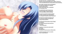akame_ga_kill! blue_eyes blush bottomless breasts caption closed_eyes esdeath femsub groping large_breasts maledom mind_break nude text topless