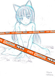 advertisement blush bottomless breasts cat_ears censored condom drool empty_eyes female_only hime_cut nude open_mouth oreimo ruri_gokou sketch small_breasts solo topless trw18