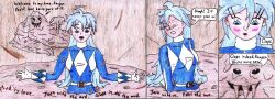  black_sclera blue_hair blush comic femsub joy_(fk-central) monster mud original power_rangers resisting text tusks zoe-the-pink-ranger 