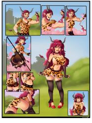 absurdres blush breasts comic corruption dragon earrings elf_ears hair_growth high_heels horns jewelry large_breasts long_hair looking_at_viewer malesub midriff original red_hair short_hair tail tail_growth themightfenek thighhighs transformation transgender underwear