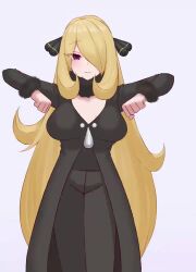  animated blonde_hair bouncing_breasts breasts chicken_dance chicken_pose coat collar cynthia eka_kinoko expressionless hair_covering_one_eye hair_ornament large_breasts long_hair mochi_dance nintendo pokemon pokemon_diamond_pearl_and_platinum purple_eyes sound tagme video 
