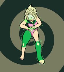  adstn animated animated_gif barefoot bra drool feet female_only femsub green_skin nail_polish open_mouth panties peridot signature solo spiral_background spiral_eyes standing steven_universe sweat symbol_in_eyes transformation two-tone_background underwear 