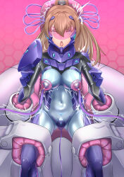  armor blue_eyes bodysuit brain_drain breast_sucking brown_hair cables corruption electricity empty_eyes erect_nipples erect_nipples_under_clothes eye_roll female_only femsub kantai_collection kumano_(kantai_collection) latex milking milking_machine open_mouth restrained rubber sex_machine sitting solo tech_control tight_clothing tongue tongue_out trembling vaginal visor watanuki wires 
