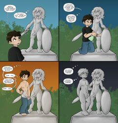  balls before_and_after black_hair bottomless comic dialogue english_text erection hypnotic_object male_only maledom malesub mr.h multiple_boys night nipples nude outdoors penis petrification psychic sequence speech_bubble statue telepathy text thought_bubble topless undressing undressing_command yaoi 