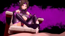  3d alternate_costume animated bouncing_breasts breasts brown_hair censored chair crotch_tattoo cum cum_on_feet empty_eyes erection feet femdom foot_focus footjob gloves headband high_heels huge_breasts hypnotized_dom jintsu_(kantai_collection) kantai_collection koikatsu! leotard long_hair looking_at_viewer male_pov malesub moawi1 opera_gloves penis pov pov_sub red_eyes ribbon sitting smile thigh_boots thighhighs underboob video 