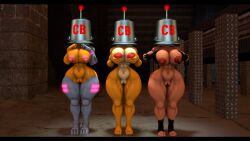 3d barefoot bottomless bucket_helmet bunnie_rabbot bunny_girl chipmunk_girl female_only femsub furry groping lynx_girl nicole_the_lynx nude reepeep sally_acorn sonic_the_hedgehog_(series) spongebob_squarepants_(series) tech_control topless