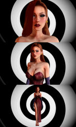 3d absurdres biliocho dress earrings expressionless femsub gloves hair_covering_one_eye high_heels jessica_rabbit jewelry sequence spiral standing standing_at_attention who_framed_roger_rabbit