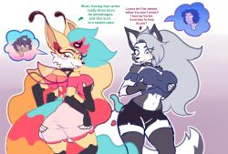 ass_grab bare_shoulders beck_(beatheartista) beelzebub_(helluva_boss) blush breast_fondling brown_hair choker clothed dialogue english_text eye_color_change femsub from_behind furry green_eyes grey_hair helluva_boss holding_breasts jake_(ironicmonarch) korick17 large_breasts looking_back loona_(helluva_boss) maledom midriff multiple_arms navel original possession red_eyes short_hair speech_bubble tail text thick_thighs thighhighs thighs very_long_hair wings wolf_girl