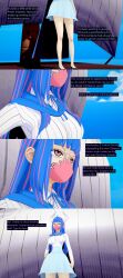 absurdres aware blue_hair clothed cyanstargazer dialogue english_text female_only horns long_hair mask multicolored_hair one_piece pink_eyes pink_hair solo text ulti_(one_piece)