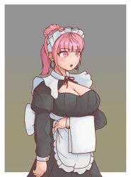  breasts cleavage expressionless femsub fire_emblem fire_emblem_three_houses glowing glowing_eyes hilda_valentine_goneril maid maid_headdress nintendo open_mouth pink_eyes pink_hair solo zires 