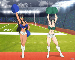 absurdres aiko_yumi black_hair breasts brown_hair cheerleader dlobo777 expressionless female_only femsub hunie_pop kyanna_delrio large_breasts long_hair open_mouth spiral_eyes symbol_in_eyes western