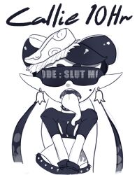  callie_(splatoon) earrings elf_ears enemy_conversion female_only femsub greyscale hypnoshades hypnotic_accessory inkling jewelry long_hair long_tongue mole nintendo open_mouth polyle splatoon splatoon_2 studded_collar sunglasses tech_control tentacles text tongue tongue_out twintails 