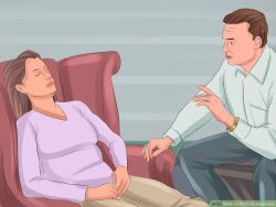 brown_hair chair closed_eyes clothed femsub long_hair maledom short_hair therapist wikihow wrist_watch