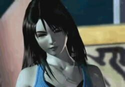  3d animated animated_gif black_hair breasts cleavage clothed female_only femsub final_fantasy final_fantasy_viii happy_trance long_hair open_mouth rinoa_heartilly video_game 