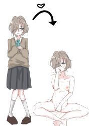 absurdres before_and_after breasts empty_eyes femsub iberia monkey_girl pet_play short_hair tomboy
