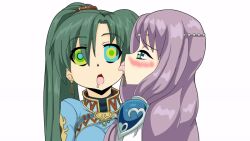  animated animated_gif blush breasts female_only femdom fire_emblem fire_emblem_the_blazing_blade florina_(fire_emblem) green_hair large_breasts licking long_hair lyndis nintendo ponytail zero-q 