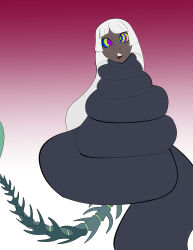 absurdres afk_arena coils colorrings dark_skin desira_(afk_arena) femsub long_hair mermaid open_mouth simple_background skeleton snake spiral_eyes symbol_in_eyes tail undead_girl white_hair