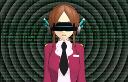 3d breasts brown_hair femsub hypnotic_accessory large_breasts open_mouth short_hair tech_control visor