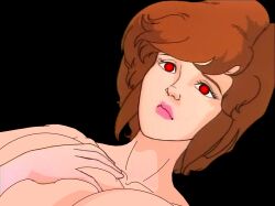  april_o'neil breast_grab breasts eyelashes female_only femsub glowing_eyes groping large_breasts manip nude red_eyes simple_background solo teenage_mutant_ninja_turtles transparent_background 