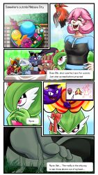  anonbb bisharp comic dialogue foot_focus gardevoir haunter headband hitmonchan hypnotized_dom hypnotized_hypnotist nintendo pink_hair pokemon pokemon_(creature) pokemon_black_and_white pokemon_diamond_pearl_and_platinum pokemon_legends_arceus pokemon_red_green_blue_and_yellow pokemon_ruby_sapphire_and_emerald pokemon_trainer pokemon_x_and_y ribbon roserade shoes sneasler spiral talonflame 