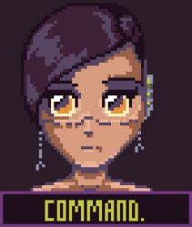  animated animated_gif drone earrings eye_roll female_only femsub frost_w glasses jewelry original pixel_art purple_hair solo tagme text 