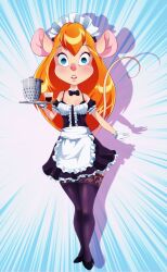 breasts chip_n_dale_rescue_rangers empty_eyes erohd expressionless femsub furry gadget_hackwrench large_breasts long_hair maid maid_headdress minigirl mouse_girl orange_hair thighhighs western