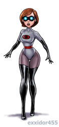 bodysuit boots breasts brown_hair disney elastigirl exxidor459 female_only femsub gloves glowing glowing_eyes helen_parr large_breasts milf open_mouth opera_gloves short_hair tech_control the_incredibles thigh_boots western