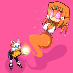  bat_girl bat_wings breasts cleavage echidna_girl femdom femsub furry genie harem_outfit jewelry large_breasts midriff navel rouge_the_bat smile sonic_the_hedgehog_(series) sweetdandy symbol_in_eyes tail tikal 