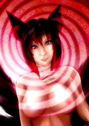 absurdres animal_ears breasts female_only femsub fox_girl furry glowing glowing_eyes large_breasts magic original pink_eyes red_hair solo spiral tgoperator topless