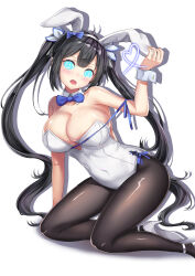  bare_shoulders black_hair blush breasts bunny_girl bunnysuit cenangam cleavage cuffs fake_animal_ears female_only femsub glowing_eyes goddess hestia high_heels huge_breasts is_it_wrong_to_try_to_pick_up_girls_in_a_dungeon? large_hips long_hair looking_at_viewer manip misterman4_(manipper) open_mouth spiral_eyes symbol_in_eyes tagme tights twintails 